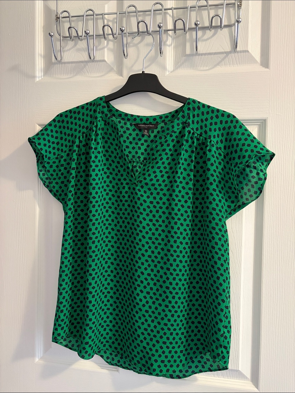 Banana Republic Emerald Green Blouse with Black Dot Print